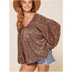 Boho Leopard Print Loose Fit Boutique Oversized Babydoll Top!